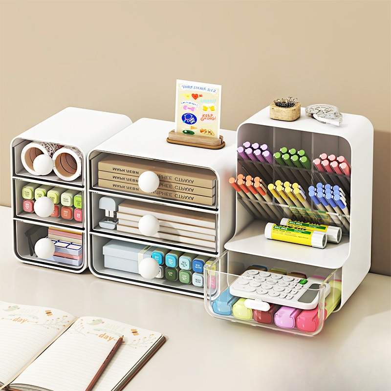 桌面收纳盒抽屉式创意大容量置物架书桌文具多功能斜插式笔筒