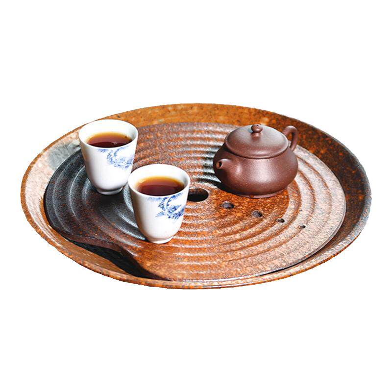 听壶居日式圆形粗陶储水式茶盘