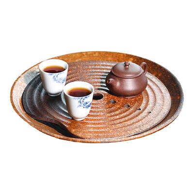 听壶居日式圆形粗陶储水式茶盘