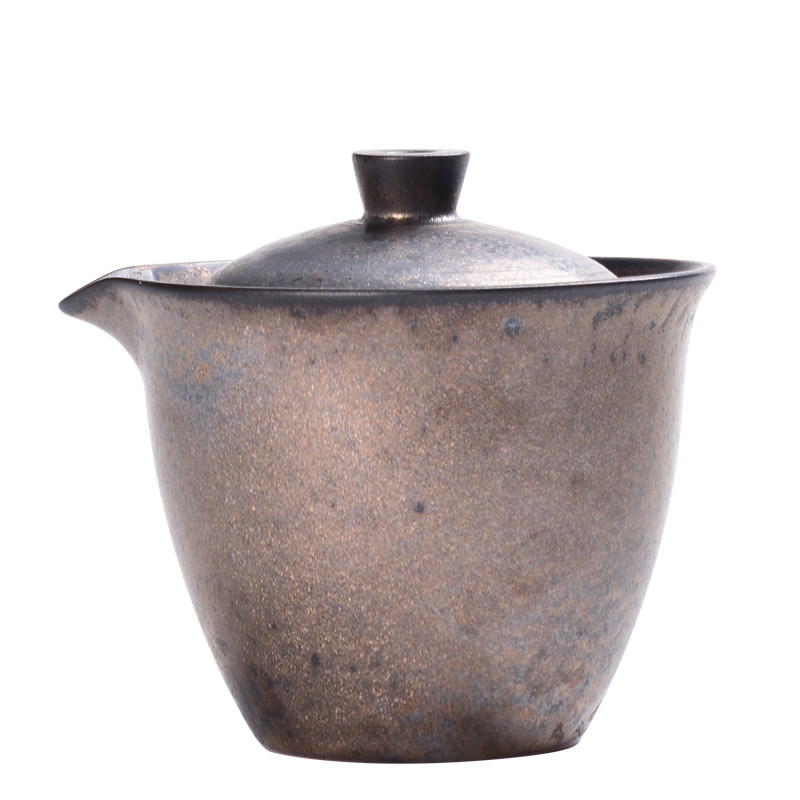 鎏金手抓壶铁锈釉快客杯功夫茶具