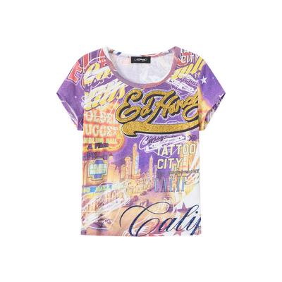 Ed Hardy埃德哈迪2026春季新款女士紧身大圆领短袖T恤E1SAW219