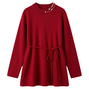 2025秋冬宽松减龄小个子针织衫打底上衣中长款新年本命年毛衣女厚