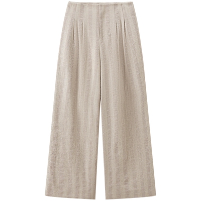 COMME MOI吕燕设计师2026年春女装通勤双褶老钱风亚麻高腰阔腿裤