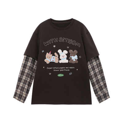 西町村屋趣味卫衣女装2025冬季新款贴布绣拼接袖子卫衣CAAC10477