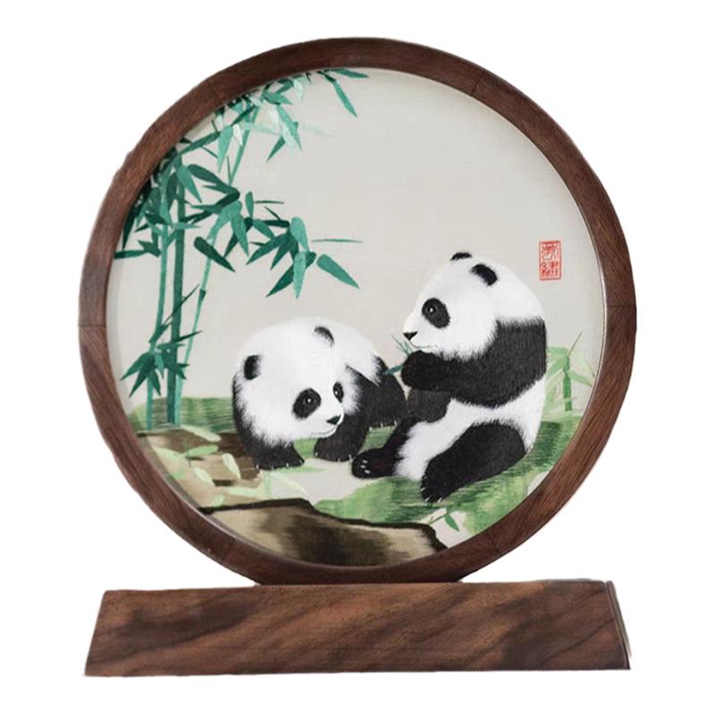 锦绣一品熊猫双面绣手工绣