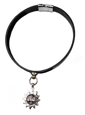 黑色项圈真皮精工镀银图腾吊坠