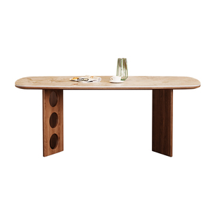 中古风实木餐桌2025新款洞石长方形家庭家用小户型餐厅高级感美式