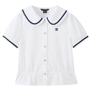 【凉感】eland kids衣恋童装女童白色衬衫26年夏季新品娃娃领短袖