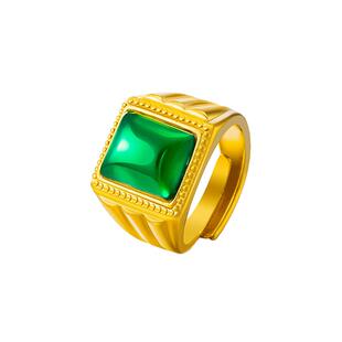 越南沙金开口镶玉戒指镀金久不掉色男士仿真黄金霸气镀金戒指饰品