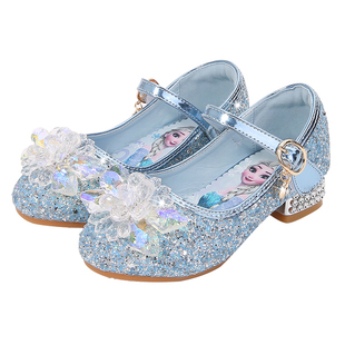 女童皮鞋高跟小女孩钢琴表演儿童水晶单鞋模特走秀演出爱莎公主鞋