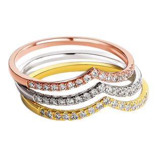 周六福18k黄金钻石戒指女璀璨排钻叠戴V形白玫瑰金au750钻戒天然