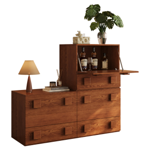 法莎蒂中古风实木斗柜客厅靠墙储物柜卧室床头电视柜复古餐边柜