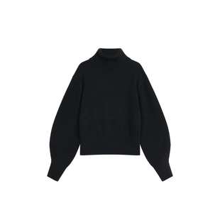 NEVA HU 极简黑白 老钱风高领弯刀袖毛衣女翻领宽松时髦针织上衣