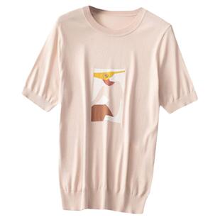 409100 夏粘胶针织衫 女中长款短袖圆领断码清仓