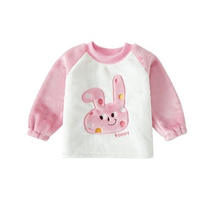 女童加绒保暖上衣秋冬宝宝法兰绒睡衣单件上衣儿童家居服珊瑚绒冬