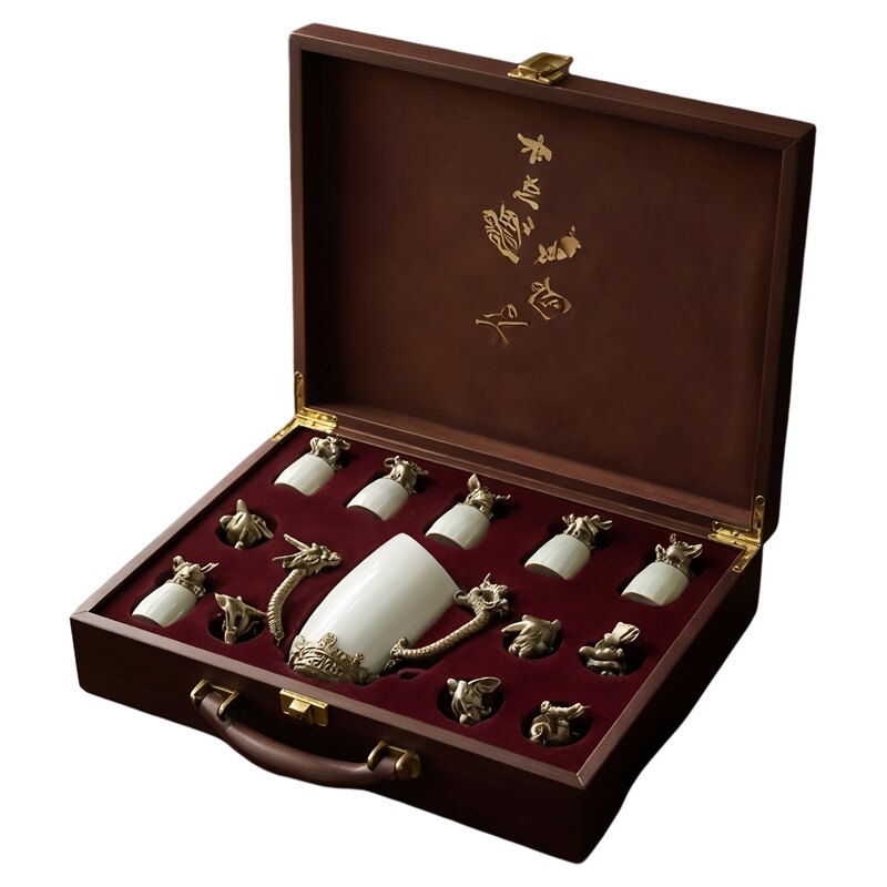 十二生肖陶瓷白酒杯分酒器礼盒