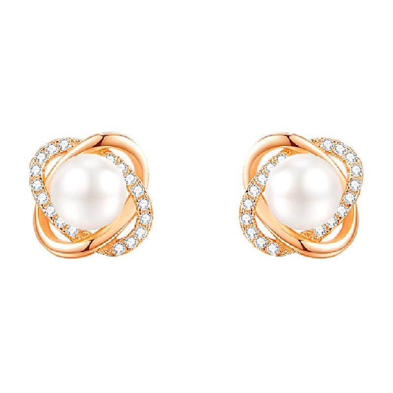 中国黄金珍尚银淡水珍珠耳钉纯银耳饰气质轻奢生日礼物送女友S925