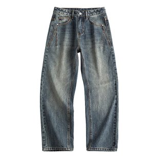 秋冬牛仔裤男款直筒休闲裤男士大码宽松锥形长裤美式高街男装裤子