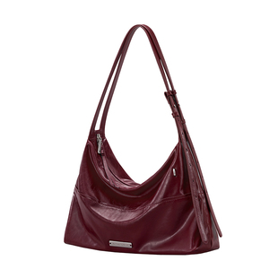 LIVEBOX真皮托特包女红色单肩hobo包通勤休闲斜挎包包