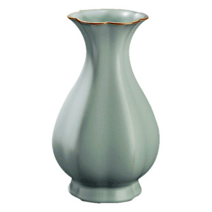 青澹汝窑景德镇陶瓷葵口花瓶摆件客厅插花仿古瓷器手工青瓷礼盒装