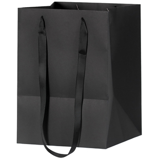 加长提绳宽底白色手提袋花束牛皮纸礼品袋盆栽鲜花店正方形包装袋