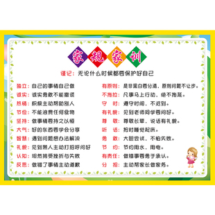 儿童家规十条家训墙贴小学生好习惯家风好孩子自律父母挂图贴画