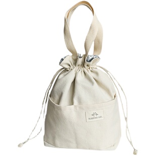 日式帆布便当包上班族束口抽绳保温手提饭盒袋子便携带饭包手拎