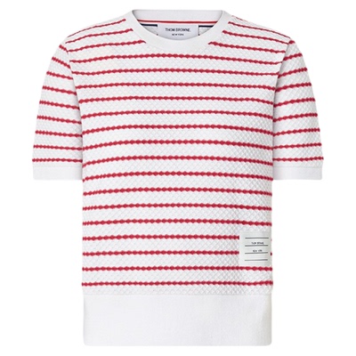 [6期免息][早秋新品]THOM BROWNE 女士条纹肌理面料罗纹短袖T恤