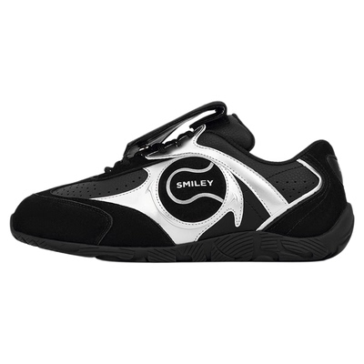 SMILEY设计女黑色运动复古通勤百搭休闲赛车网球薄底德训阿甘鞋子