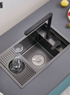 韦普白色不锈钢吧台隐形水槽带盖板单槽洗杯器隐藏中岛洗菜盆