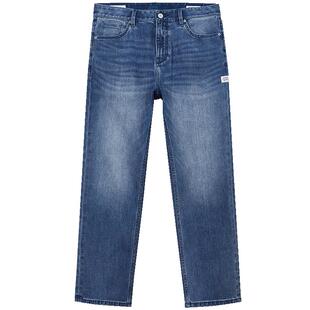 903杰克琼斯男装单侧腿部字母贴布水洗直筒牛仔裤长裤子秋男款