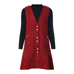 海青蓝红色套装连衣裙女2025新款冬长袖针织衫上衣高端无袖裙子