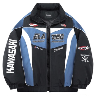 Kawasaki川崎90鸭绒美式复古刺绣休闲保暖防寒通勤立领面包羽绒服