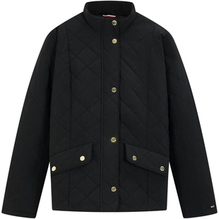 Tommy秋冬女装休闲优雅洋气通勤菱格绗缝金属扣立领棉服夹克外套