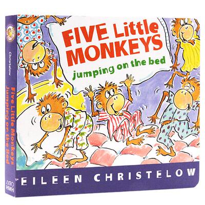fivelittlemonkeys 五只小猴子在床上跳纸板书Five Little Monkeys Jumping on the bed 英文原版绘本 儿童英语读本廖彩杏书单