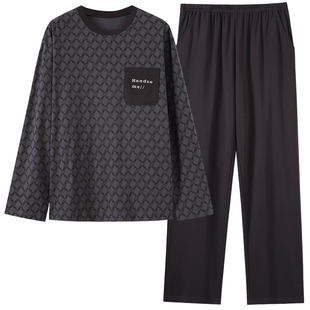 梦鸾100%纯棉全棉男士睡衣春秋季复古风格纹男款长袖可外穿家居服