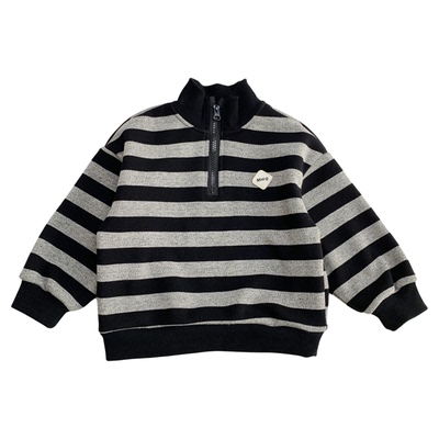 男童冬装加绒条纹立领加厚卫衣