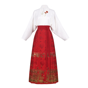 花朝记｜花花优选｜绯色如风｜日常汉服｜飞机袖｜红色织金马面裙