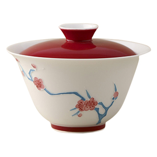 春门手绘冰梅三才盖碗中式家用陶瓷泡茶碗功夫茶具女士个人专用