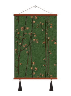 现代绿色复古南洋风梅花枝条客厅餐厅玄关装饰画卧室壁画竖版挂画