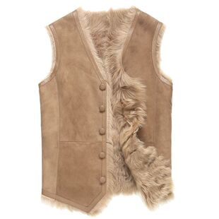 托斯卡纳羊毛皮毛一体冬季真皮衣男士马夹男款马甲V领中老年坎肩