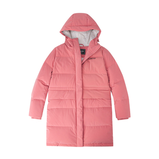 探路者羽绒服中长女秋冬季户外保暖鸭绒连帽宽松纯色羽绒服