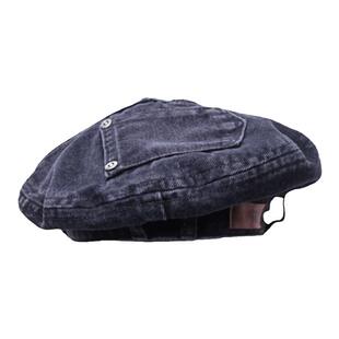 YEZI OD 原创洗水牛仔贝雷帽女美式复古蓝色画家帽子时尚设计师款
