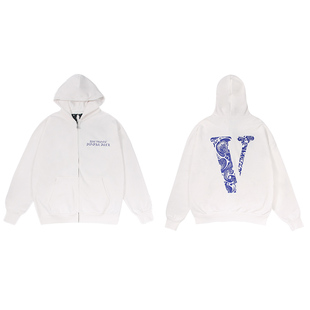 VLONE ZIP HOODIE 镂空立体印花大V宽松拉链连帽卫衣 男女同款