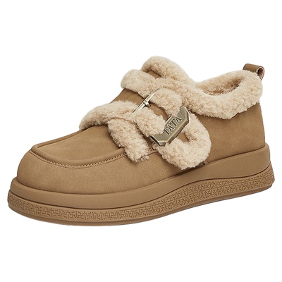 TATA他她复古厚底毛毛鞋女鞋加绒保暖单鞋棉鞋雪地靴短靴春新款