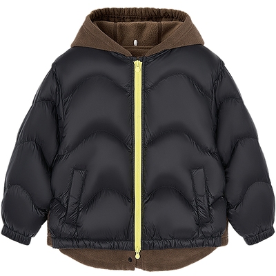 [90白鸭绒]woobaby儿童羽绒服25冬新品假2件摇粒绒抗静电温暖外套