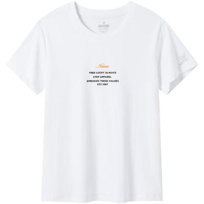 特步短袖女2025夏季官方圆领针织印花舒适运动T恤976228010082