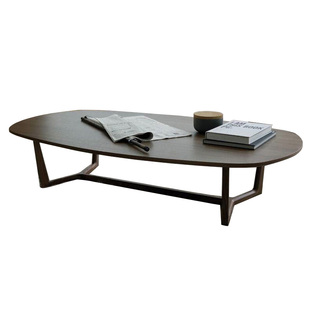 北欧家具椭圆形茶几 极简约水曲柳实木美式咖啡桌设计师薄边茶几