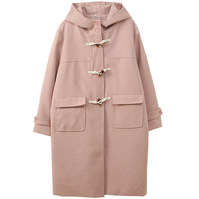 大码显瘦牛角扣加厚毛呢外套