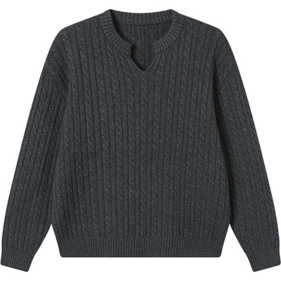 LEZORA绞花羊毛羊小v领毛衣